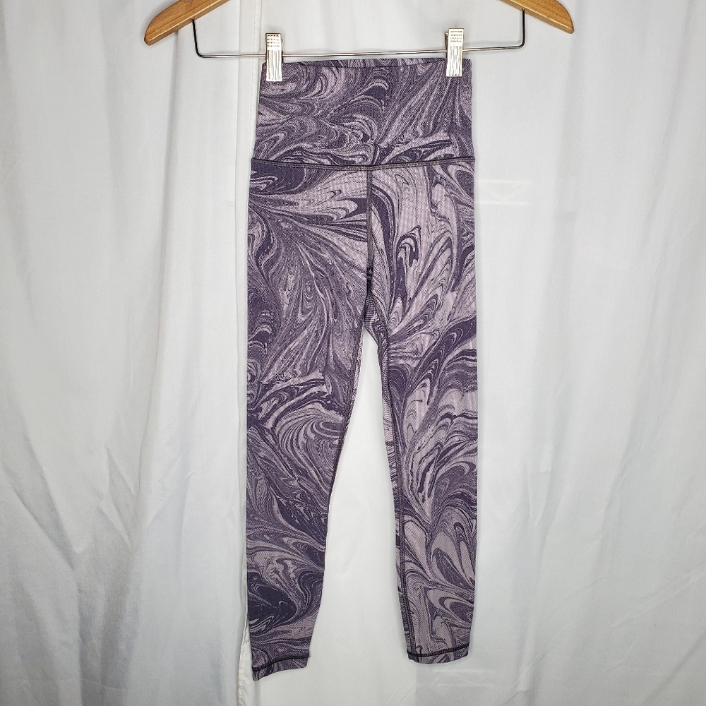 ♤ Athleta Sumi Marble Violet Transcend 7/8 Tight Leggings Size XXS